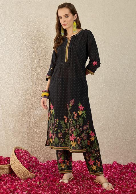 Black Embroidery Cotton Kurta Set