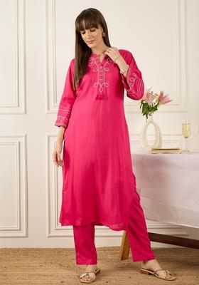 Pink Embroidery Viscose Rayon Kurta Set