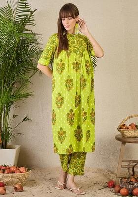 Yellow Embroidery Cotton Kurta Set