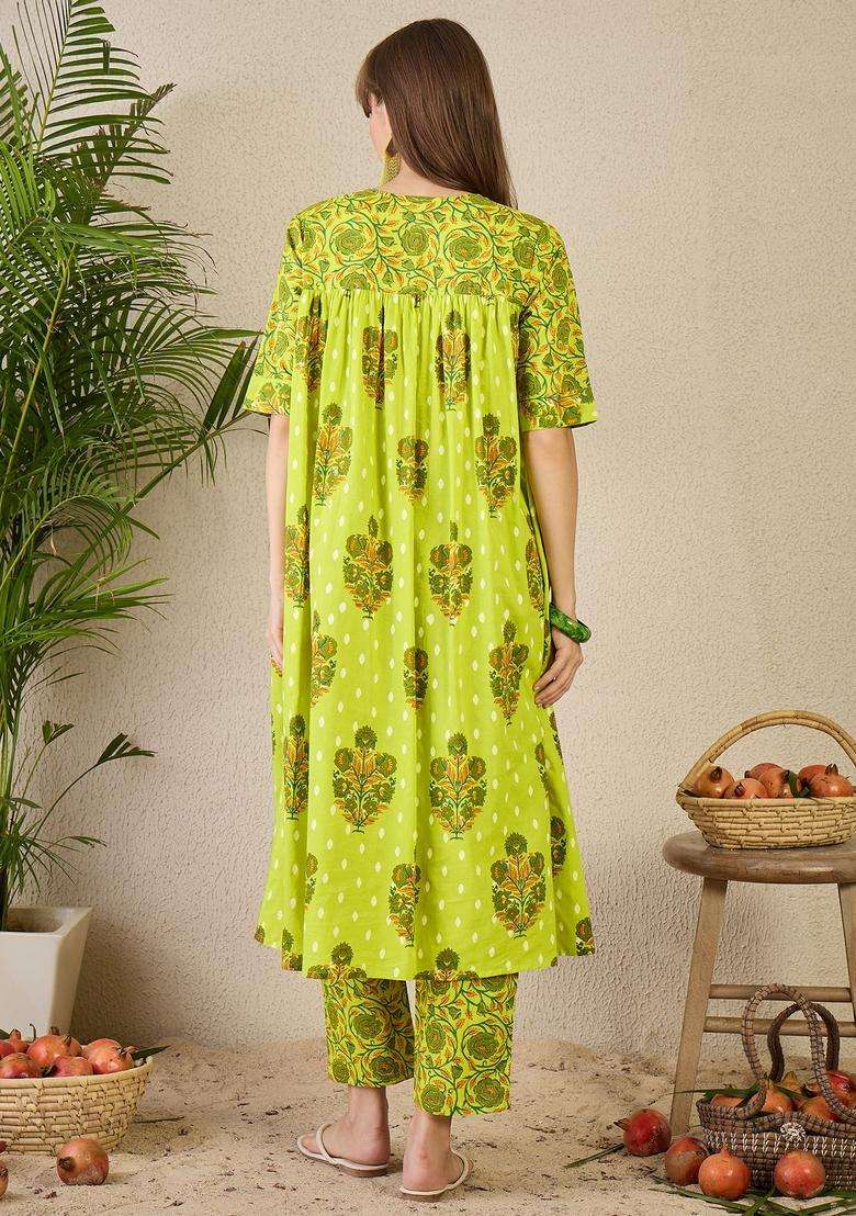 Yellow Printed Cotton Co Ord Set - Indya