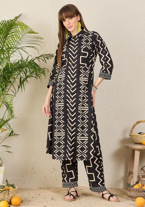 Black Printed Cotton Co Ord Set