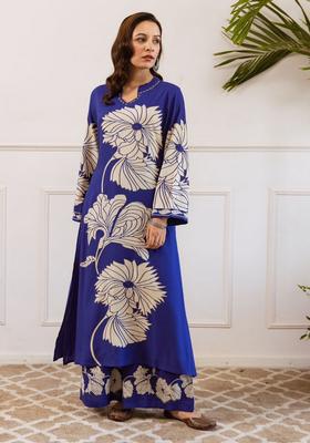 Blue Embroidery Viscose Rayon Kurta Set