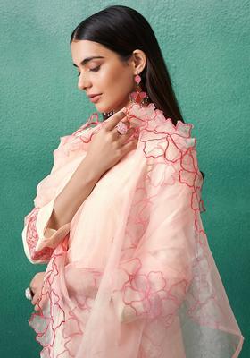 Off White Embroidery Silk Blend Kurta Set