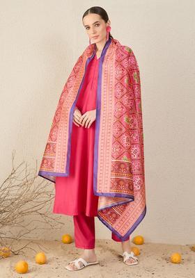 Pink Embroidery Cotton Kurta Set