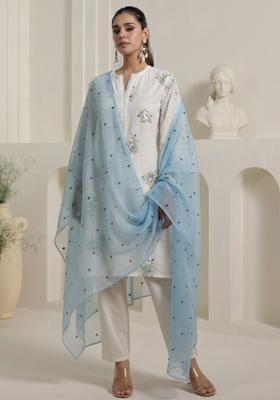 Off White Embroidery Cotton Kurta Set