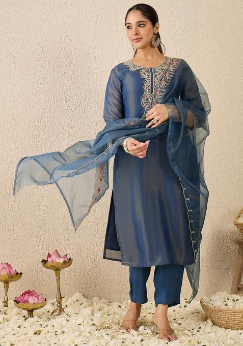 Blue Embroidery Liva Kurta Set