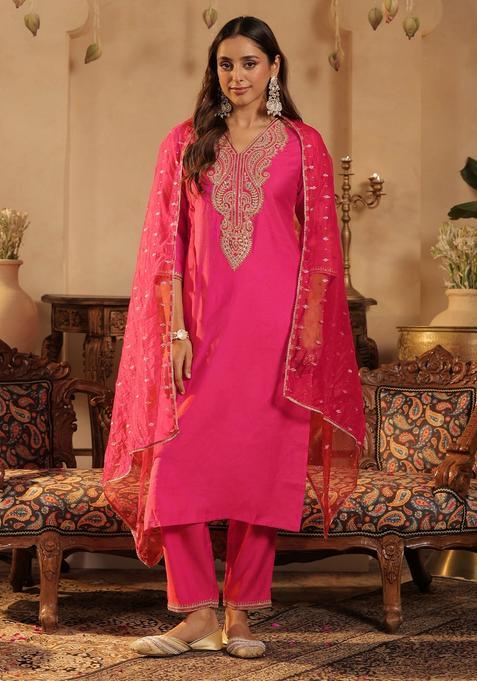 Pink Embroidery Liva Kurta Set