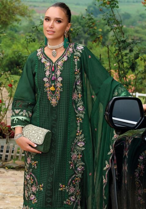 Green Embroidery Silk Blend Kurta Set
