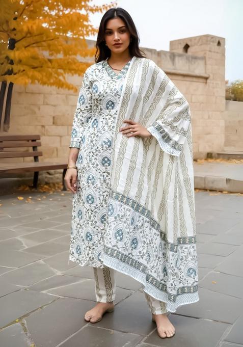 White Embroidery Cotton Kurta Set