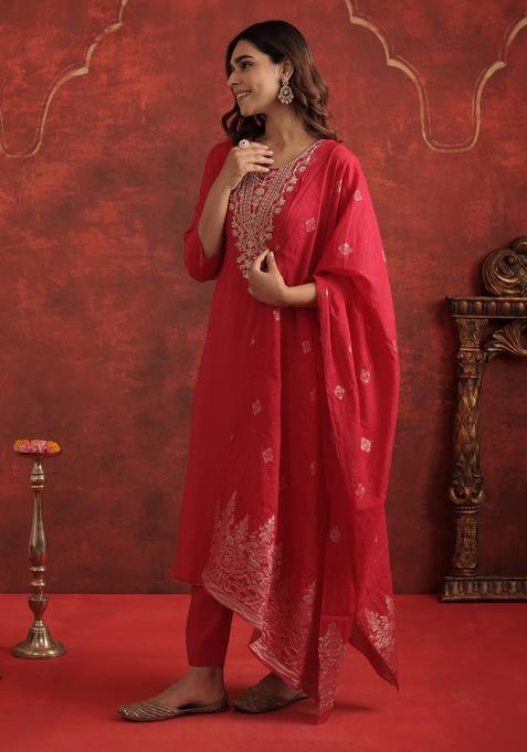 Pink Embroidery Silk Blend Kurta Set
