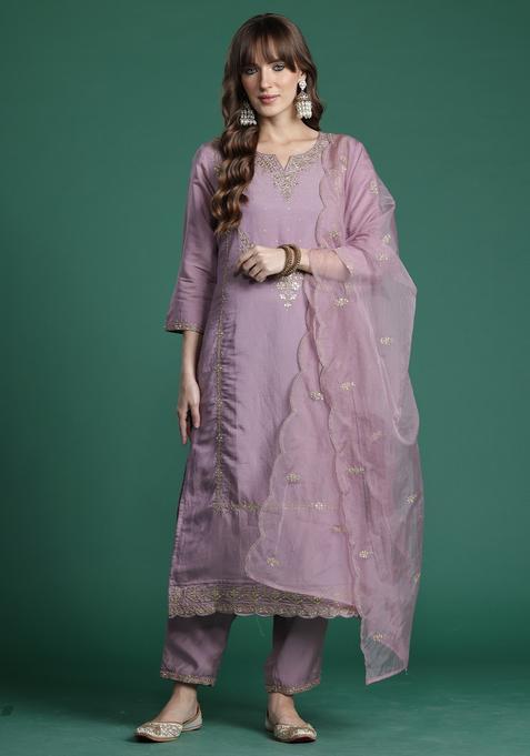 Pink Embroidery Silk Blend Kurta Set