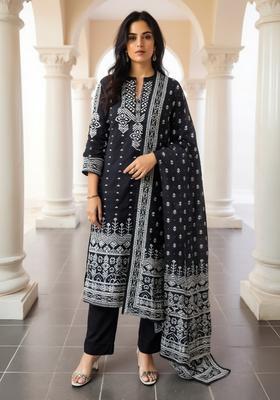 Black Embroidery Cotton Kurta Set