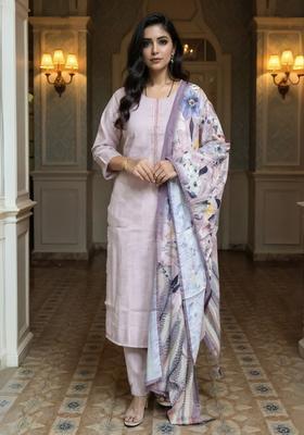 Lavender Embroidery Cotton Kurta Set