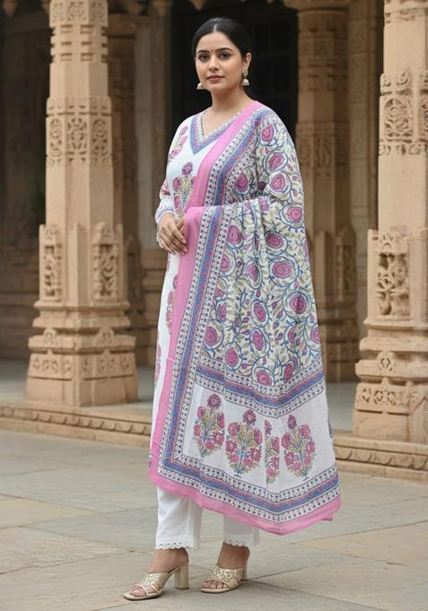 White Embroidery Cotton Kurta Set