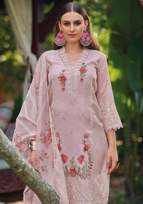 Pink Embroidery Silk Blend Kurta Set