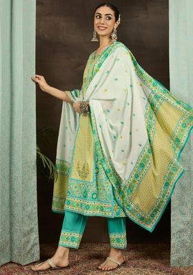 Sea Green Embroidery Cotton Kurta Set