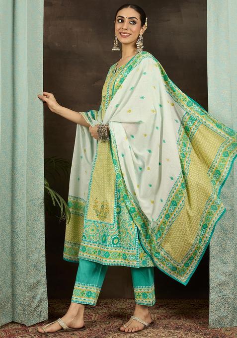 Sea Green Embroidery Cotton Kurta Set
