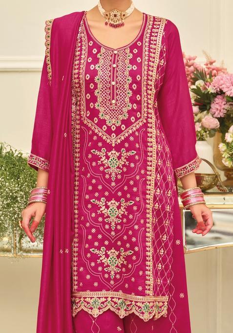 Pink Embroidery Silk Blend Kurta Set