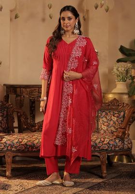 Pink Embroidery Viscose Rayon Kurta Set