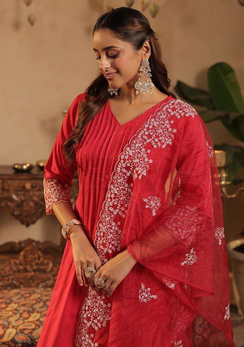Pink Chikankari Rayon Pakistani Suit Set - Indya