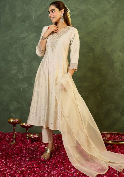 White Embroidery Liva Kurta Set