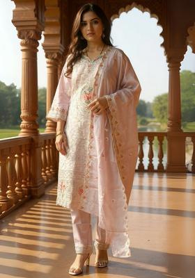 Lavender Embroidery Cotton Kurta Set