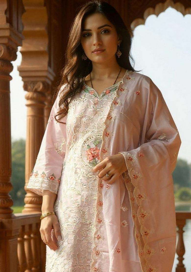 Lavender Chikankari Cotton Straight Kurta Set - Indya