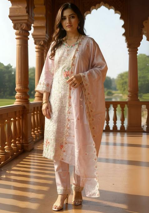 Lavender Embroidery Cotton Kurta Set