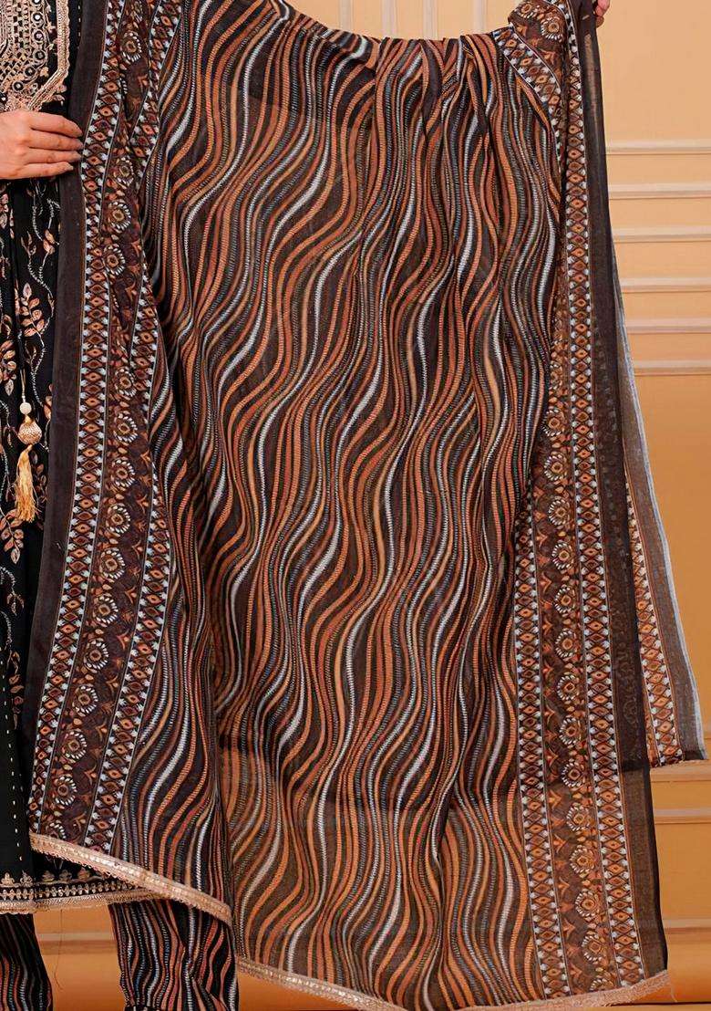 Black Printed Rayon Anarkali Set - Indya