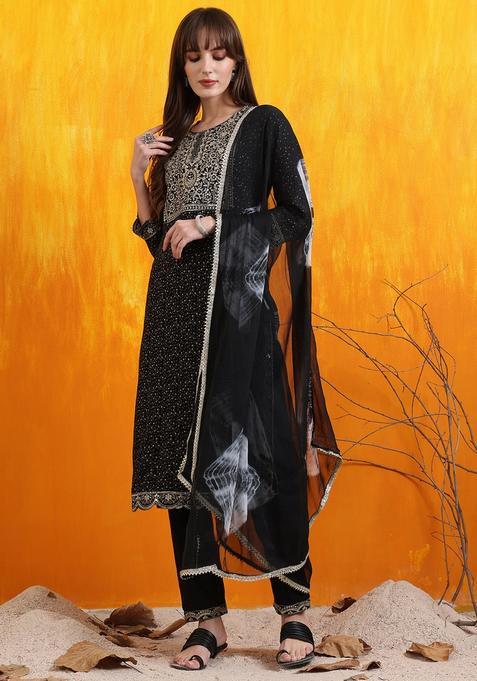 Black Embroidery Cotton Kurta Set