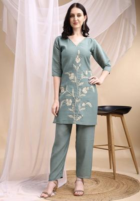 Green Embroidery Chanderi Kurta Set