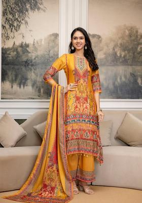 Mustard Embroidery Silk Kurta Set