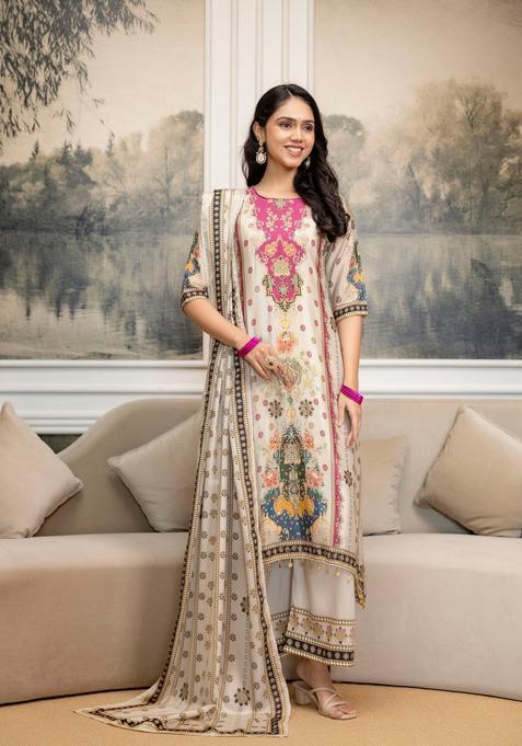 White Embroidery Silk Kurta Set