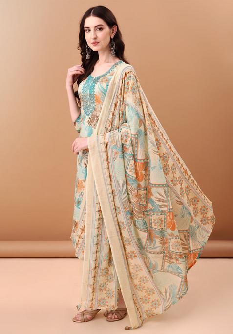 Blue Embroidery Cotton Kurta Set