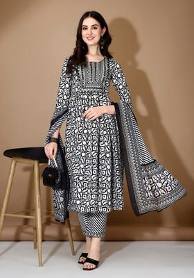 Black Embroidery Rayon Kurta Set
