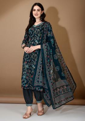Blue Embroidery Rayon Kurta Set