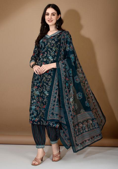 Blue Embroidery Rayon Kurta Set