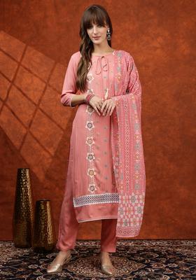 Pink Embroidery Rayon Kurta Set