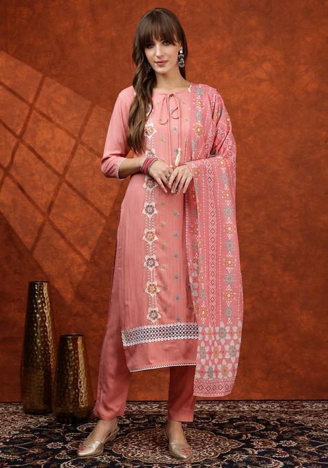 Pink Embroidery Rayon Kurta Set