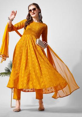 Mustard Embroidery Georgette Kurta Set