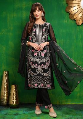 Black Embroidery Organza Kurta Set