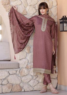 Mauve Embroidery Silk Kurta Set