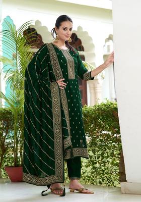 Green Embroidery Silk Kurta Set