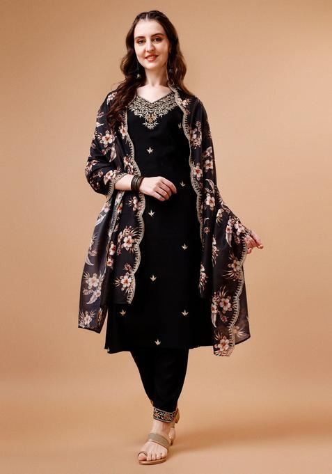 Multicolor Embroidery Rayon Kurta Set