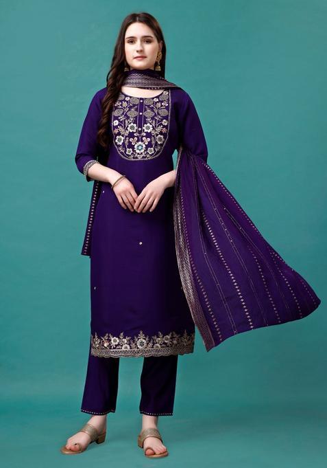 Multicolor Embroidery Rayon Kurta Set