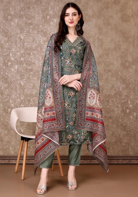 Green Embroidery Braso Kurta Set