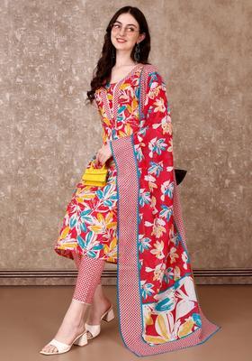 Pink Embroidery Cotton Kurta Set