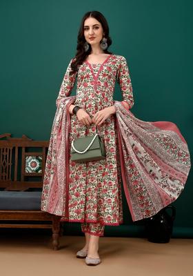 Pink Embroidery Cotton Kurta Set