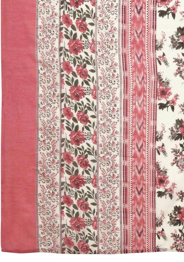 Pink Floral Print Cotton Anarkali Set - Indya