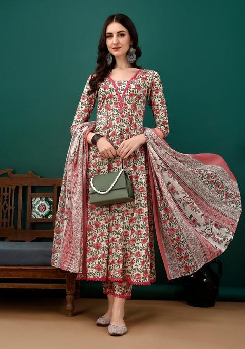 Pink Embroidery Cotton Kurta Set